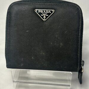 Authentic Prada Black Nylon Zip Around Wallet Silver Triangle Logo